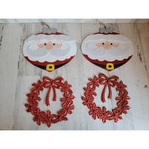 Red Santa Claus light bulb‎ wreath sign hanging Xmas home decor set